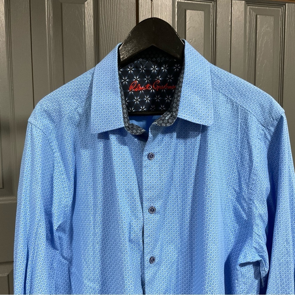 Robert Graham Shirt Men’s XL Geometric Print Blue Classic Fit Cotton Button Up - Picture 2 of 12